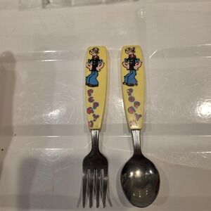 1950's Collectible Popeye Children's Spoon & Fork Stainless Steel Japan 5 1/2"